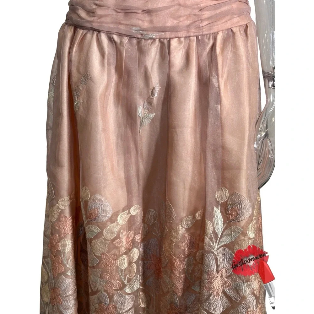 Vintage Party Dress Women 8 Pink‎ Floral Ruffle Puff Sleeve Girly